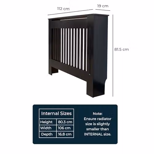 Airwave Vertical Line Style Radiator Cover in Black MDF, Medium, W/D/H: 81.5 x 19.0 x 112.0 cm – 2
