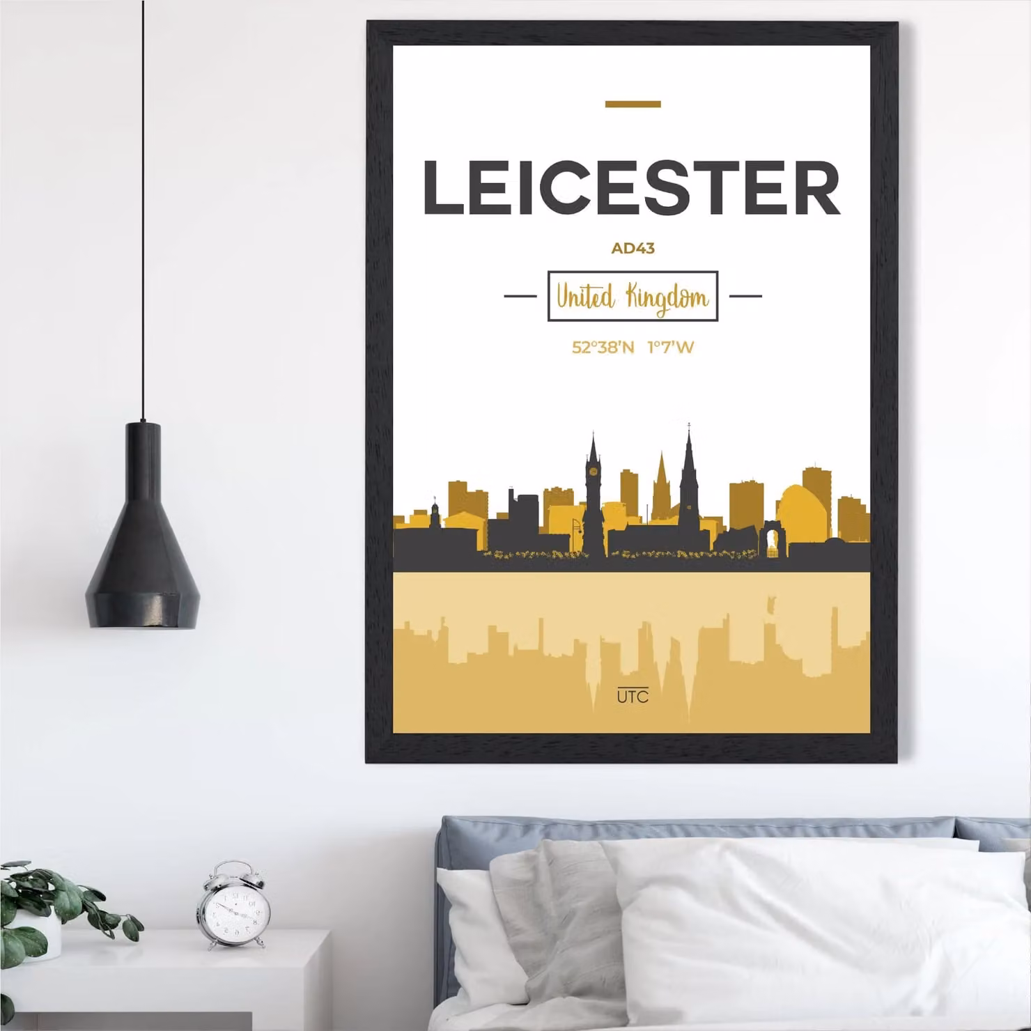 ARTZE Leicester City Skyline Framed Print in Yellow and Black, A2 Size – 2