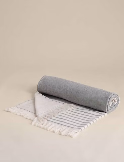 M&S Pure Cotton Hammam Beach Towel in Black and Grey Mix
