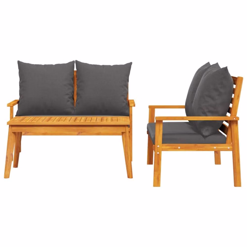 Berkfield Home 3 Piece Garden Lounge Set with Cushions in Brown Solid Acacia Wood – 3