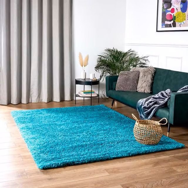 Bravich California Shaggy Rug in Teal, W: 170 cm, D: 120 cm