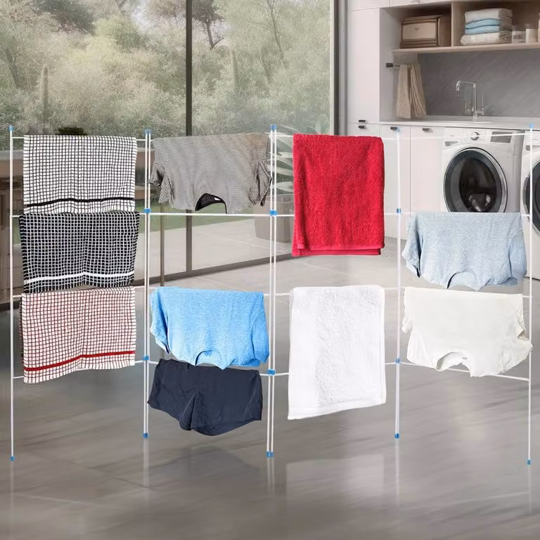 BARGAINS-GALORE 4 Fold Clothes Airer Dry Rack in White, W/D/H: 207.0 x 110.0 x 3.0 cm