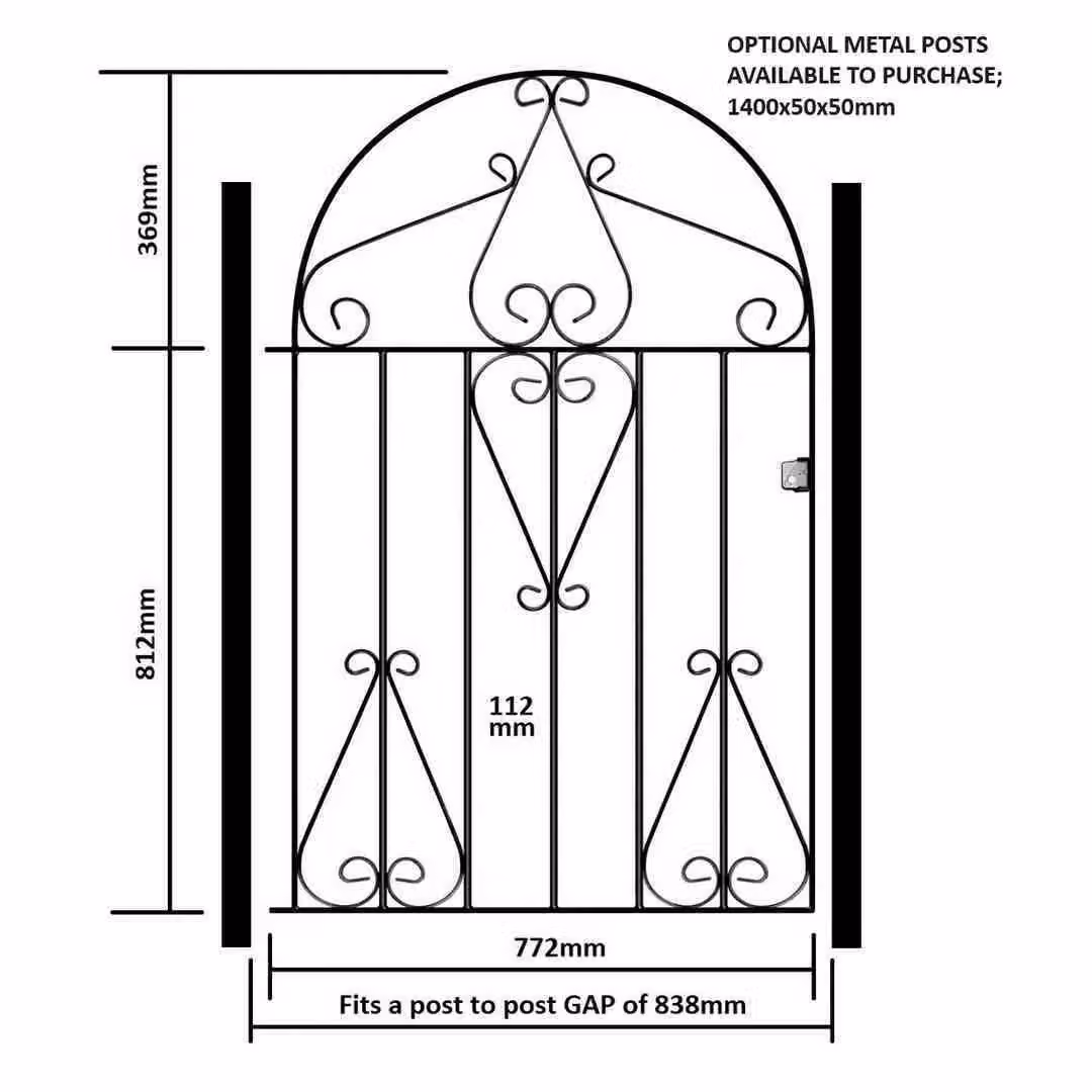 Burbage Iron Craft Classic Scroll Low Bow Top Single Gate in Black, Fits Gap of W: 83.8 cm, H: 118.1 cm – 2