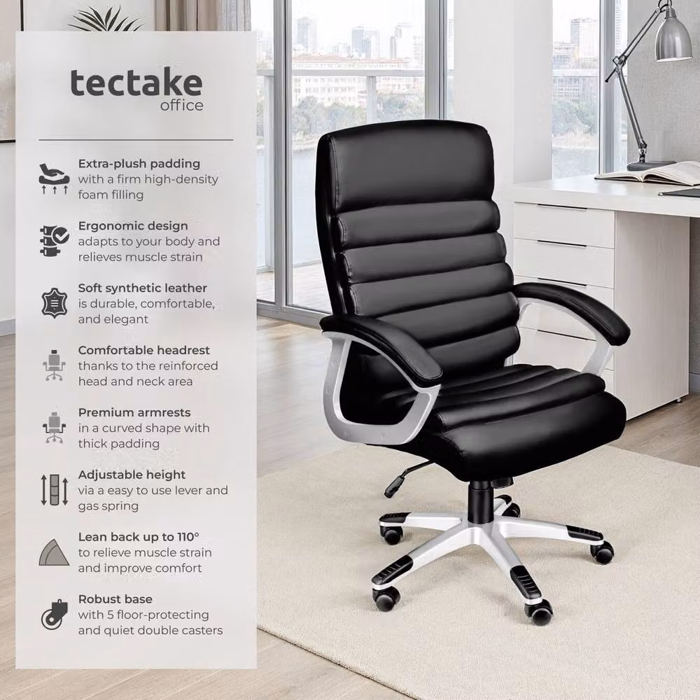 tectake Paul Black Executive Office Chair with Synthetic Leather and Armrests – 2