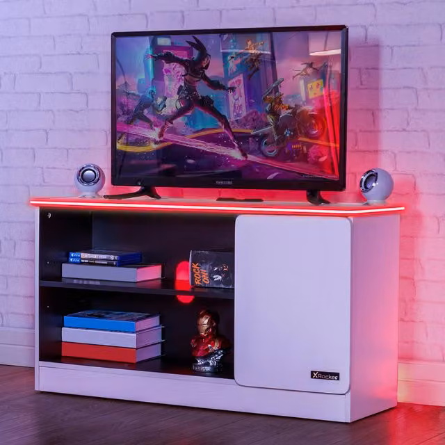 X Rocker CARBON-TEK TV Media Unit with LED Lights in White
