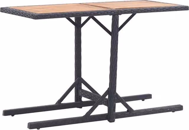Berkfield Home Garden Table in Black Solid Acacia Wood and Poly Rattan – 1