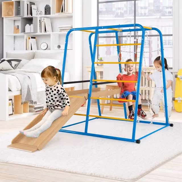Costway 6-in-1 Indoor Jungle Gym Climber Playset in Blue