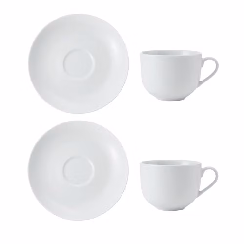 Mikasa White Porcelain Teacup and Saucer Set of 2, 220ml