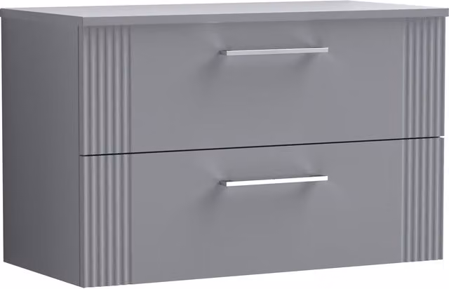 Balterley 2 Drawer Wall Hung Vanity Unit with Colour Match Laminate Worktop, Grey, 800mm