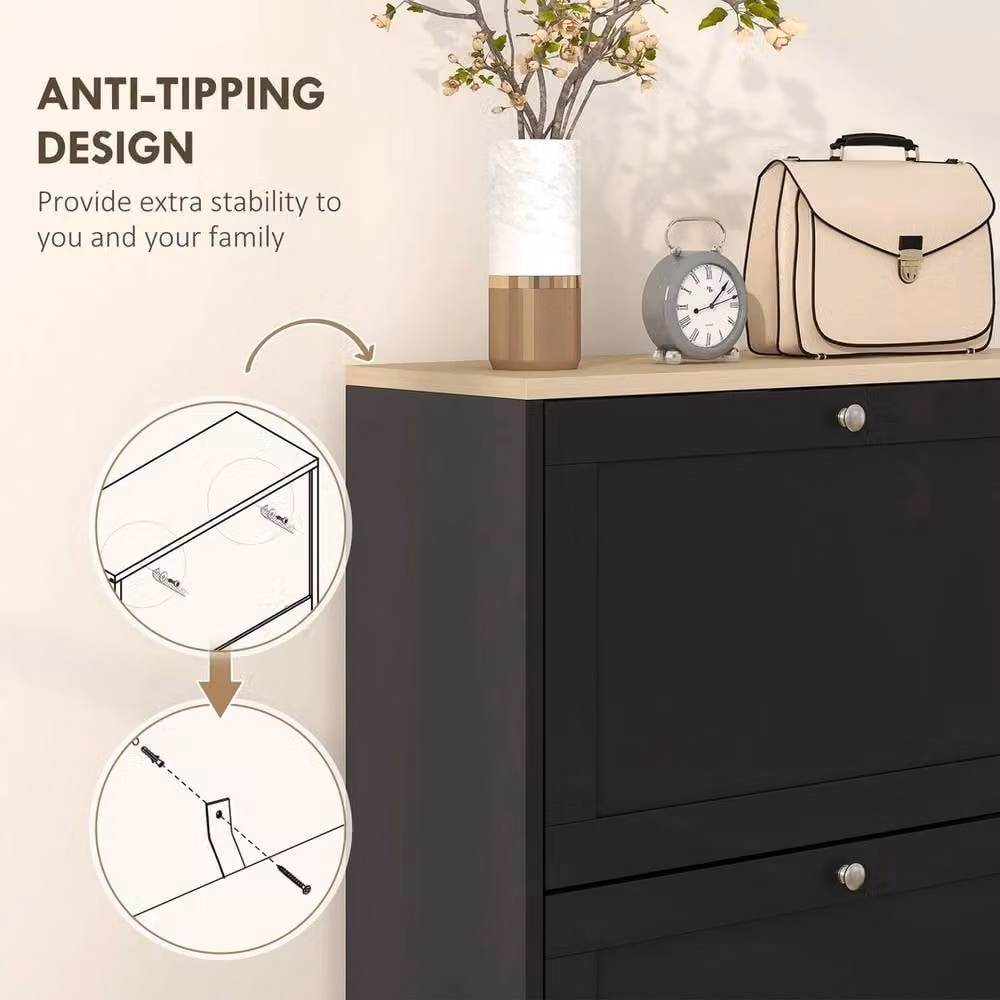 NESTLUNE Narrow Black Matt Shoe Cabinet with 3 Tilting Compartments, W: 100 cm, D: 15 cm – 5