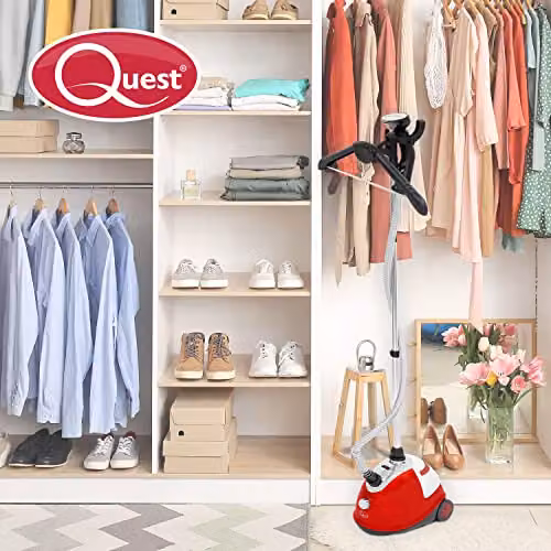 Quest 42320 Red Upright Garment and Fabric Steamer with 1.8L Tank and Auto Shut-off Function – 2