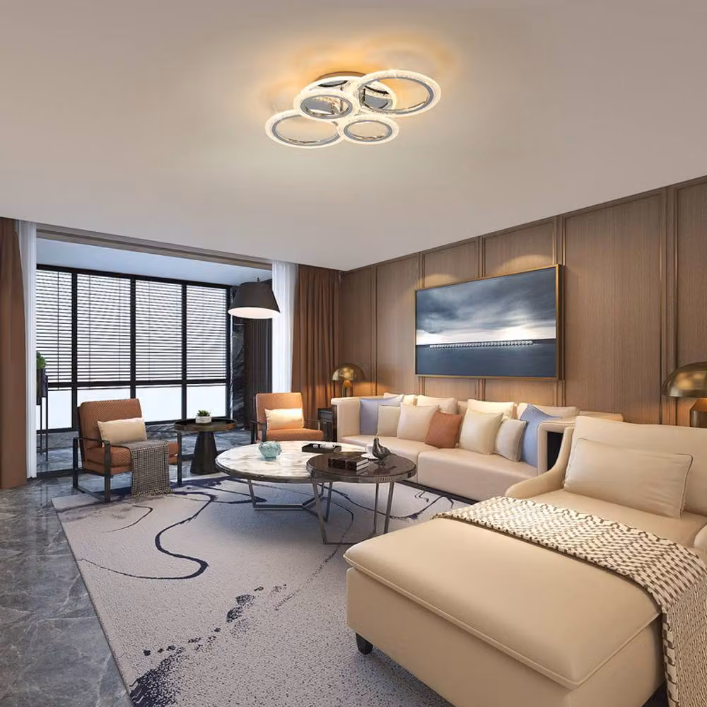 NIVOR 58W Dimmable LED Ceiling Light, 4-Ring Acrylic Chandelier in Silver and Chrome Finish – 2