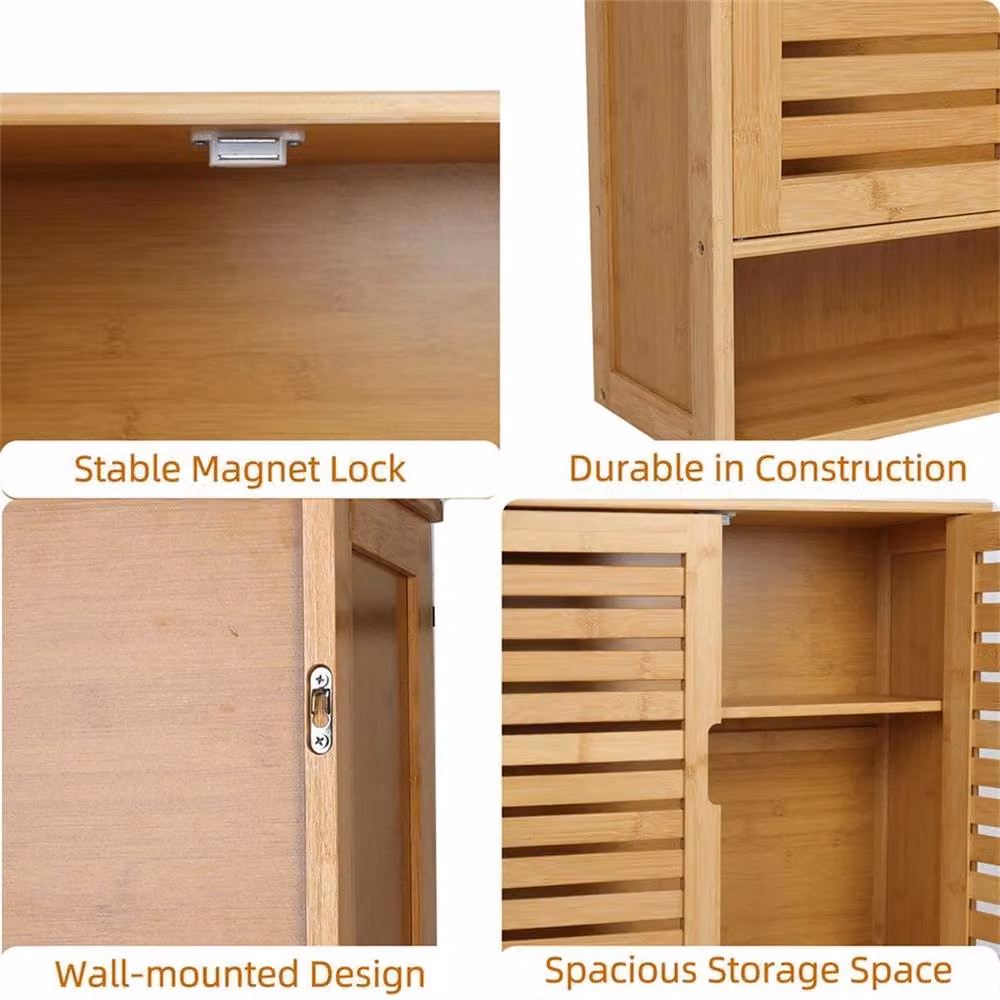 VOGREX Beige Wooden Freestanding or Wall-Mounted Cabinet with Glass Doors and Internal Shelves, W/D/H: 59 x 20.5 x 66.5 cm – 3