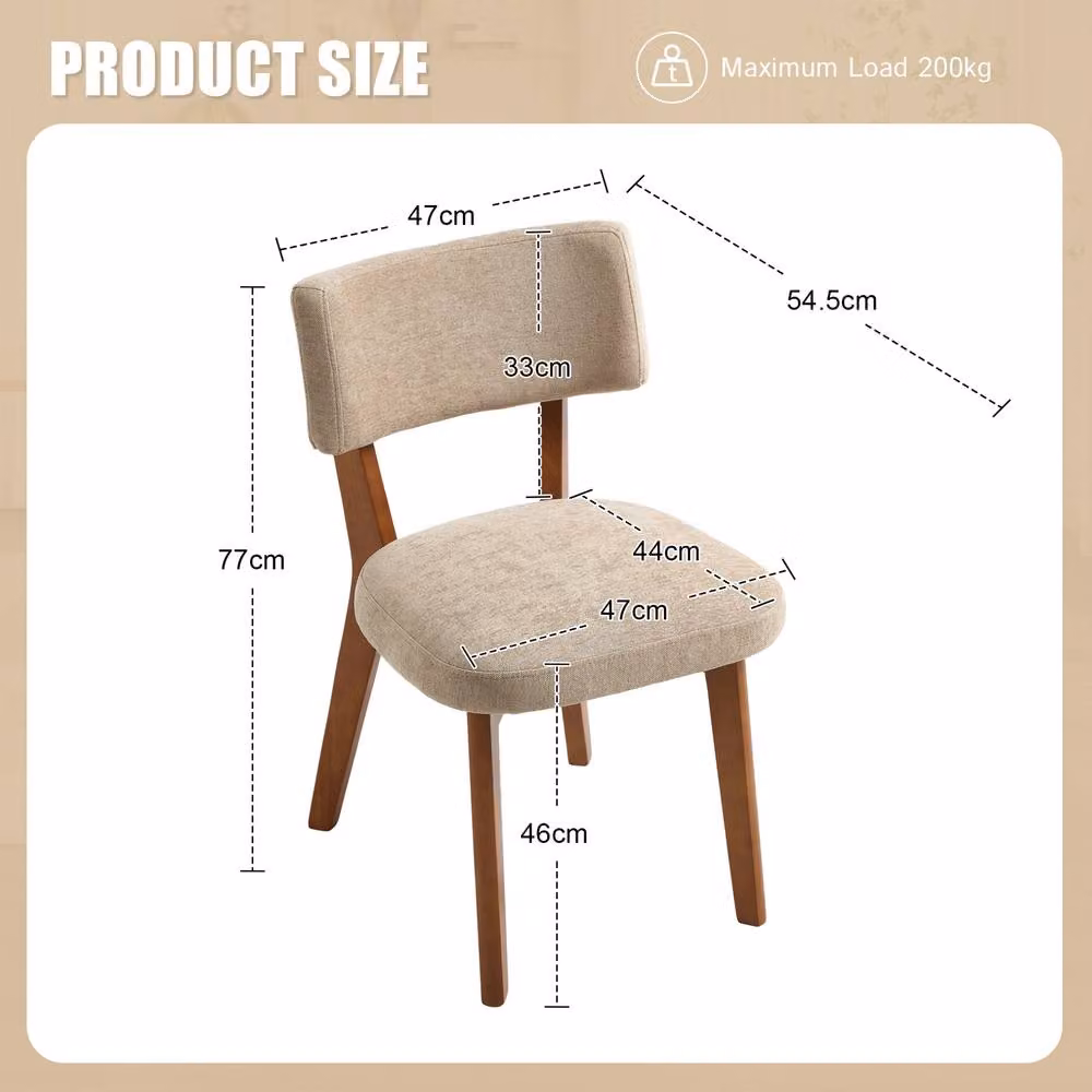 STILVORA Dining Chairs with Solid Wood Frame and Beige Linen Upholstery – 2