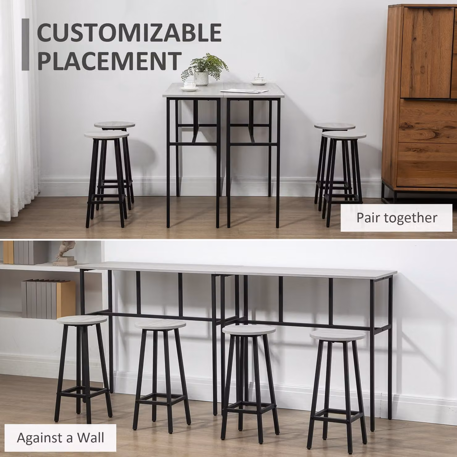 HOMCOM Grey Breakfast Table and 4 Stools Set for Kitchen, Living Room or Dining Room – 4