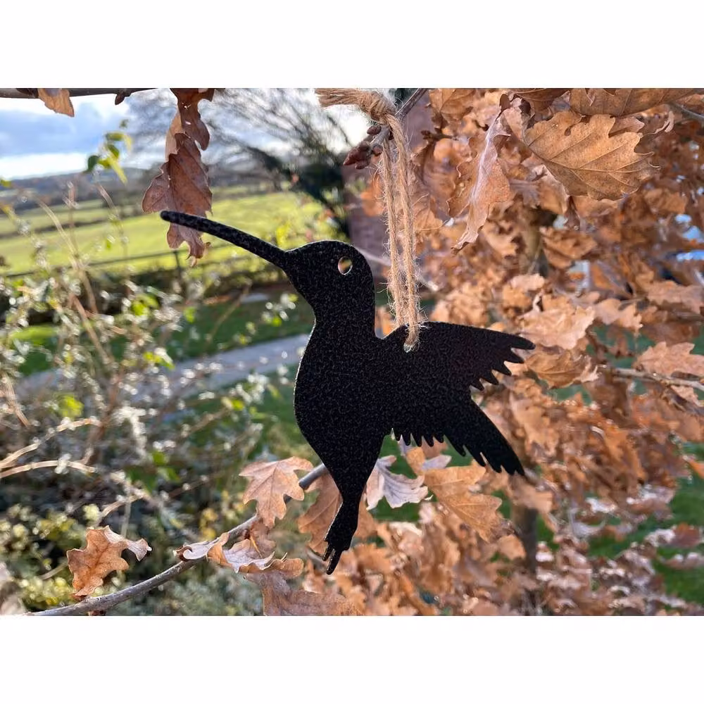 Poppyforge Hanging Hummingbird Metal Garden Art, Pack of 3, Black, W: 22 cm, H: 15 cm – 3