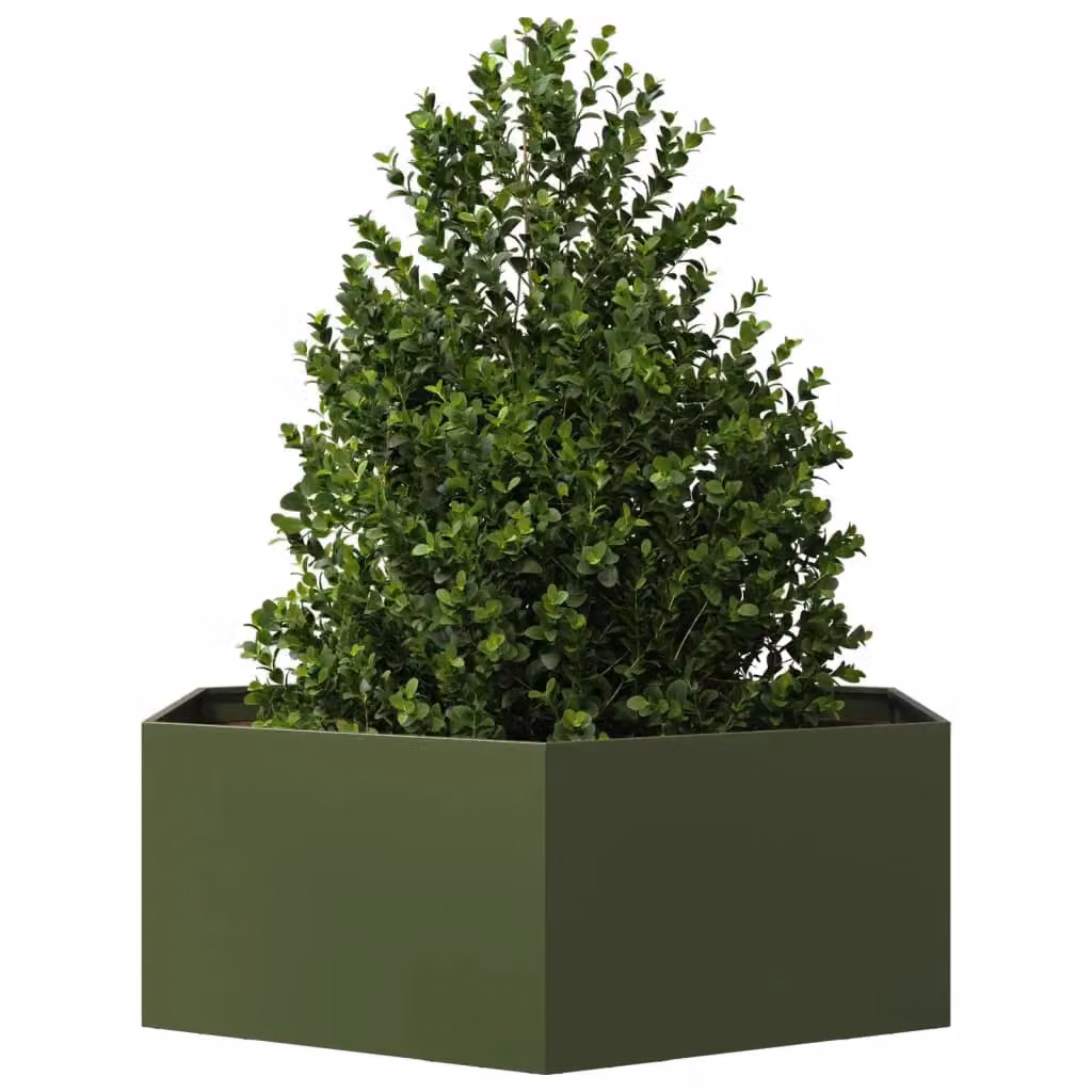 Berkfield Hexagon Steel Garden Planter in Olive Green, W/D/H: 138 x 120 x 45 cm – 3