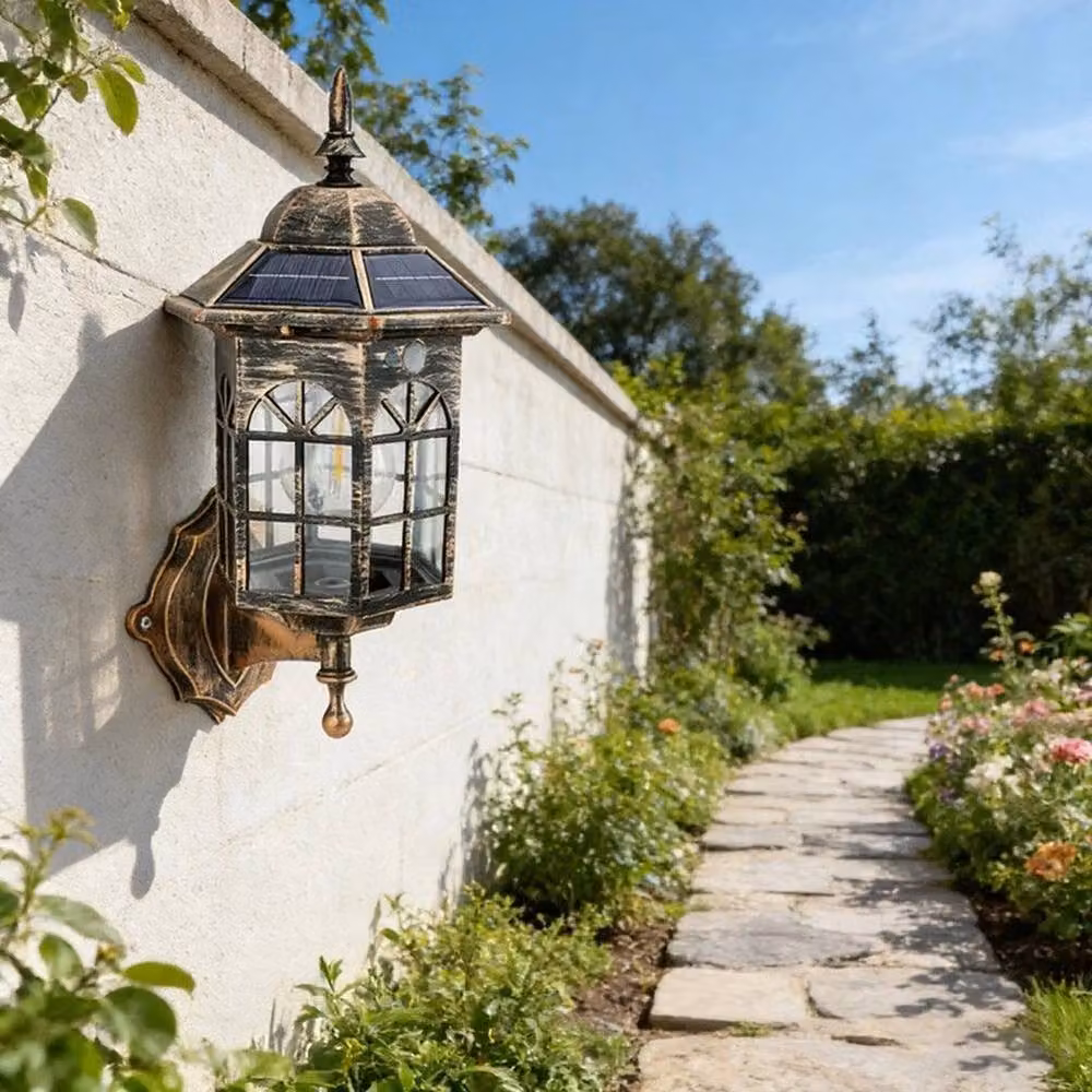 EONLION Solar Powered Warm White Outdoor Wall Sconce Lantern in Bronze, Height: 100 cm – 5