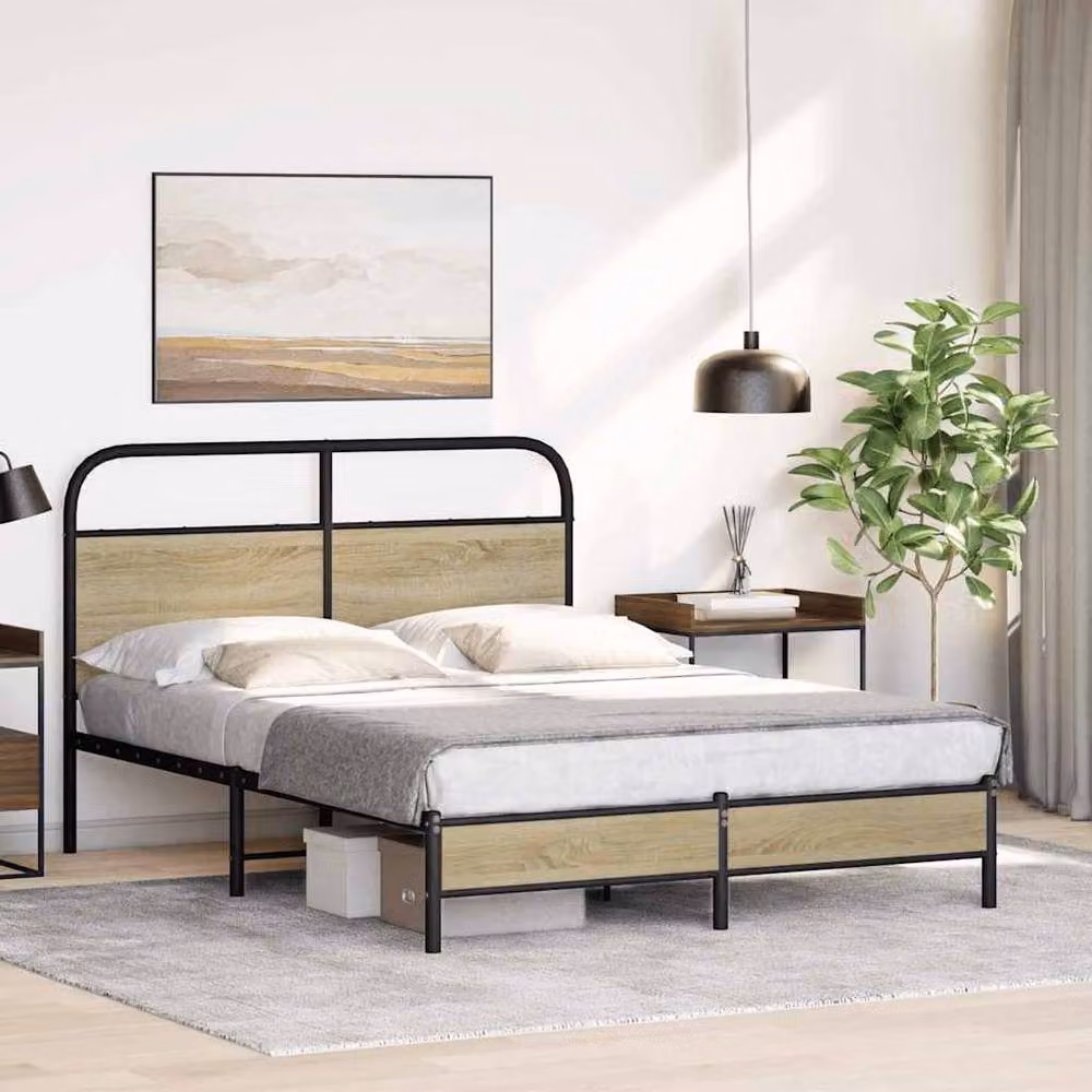 Berkfield Home Sonoma Oak Bed Frame in Brown, W/D/H: 140 x 200 cm – 2
