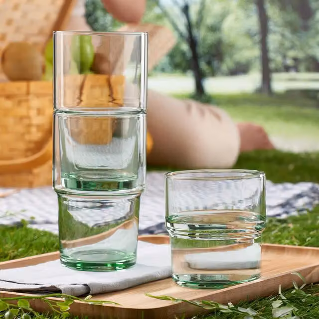 Pasabahce Stackable Glass Tumblers, 300 ml, Green and Blue