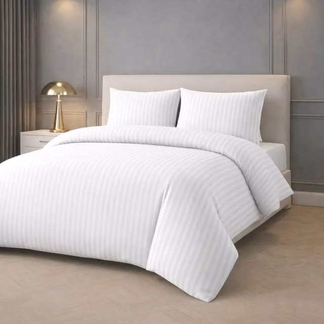 Grace Double Brushed Microfibre Embossed Stripe Duvet Cover and Pillowcase Set, White, W: 140 cm, H: 200 cm – 1