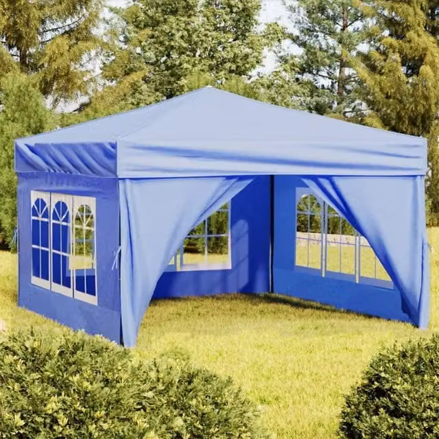 Berkfield Home Folding Party Tent with Sidewalls and Windows, Blue and Silver, W: 3 m x D: 3 m x H: 3 m – 1