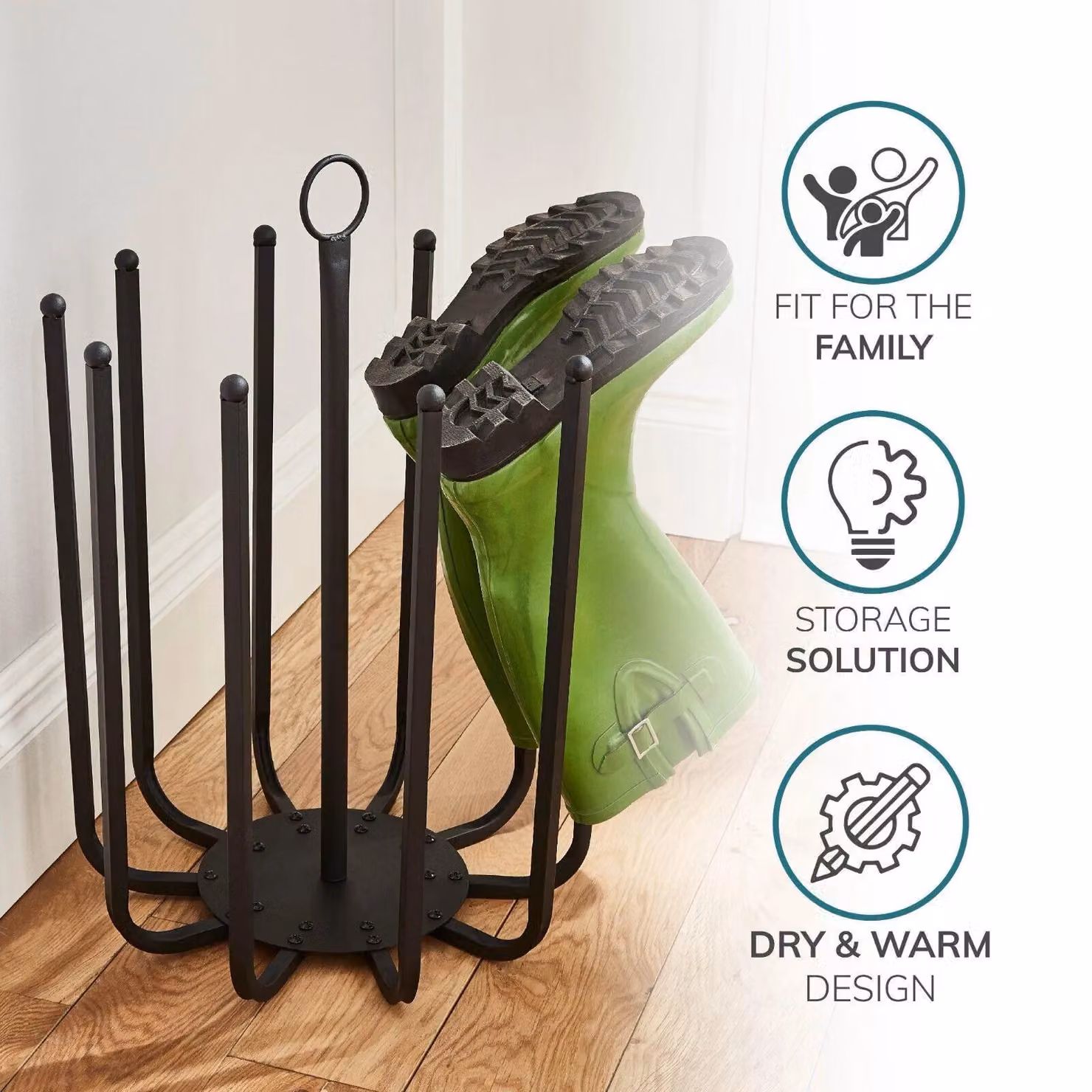 House of Home Black Metal Welly Holder and Shoe Rack Organiser for 5 Pairs – 3