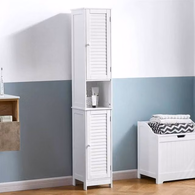 SPETLEK White 2 Door Tallboy Bathroom Floor Cabinet with Internal Shelves, H 180 cm x W 76 cm – 1