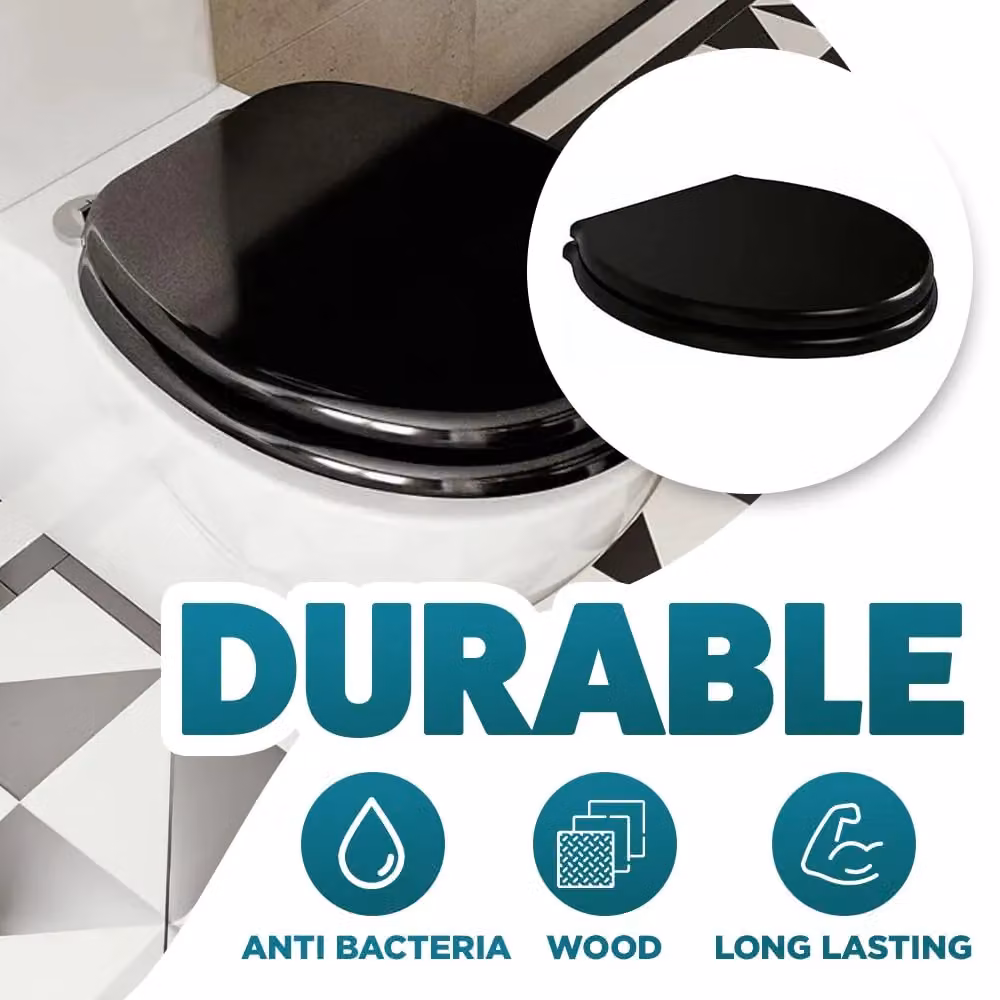 Marco Paul Black Oval Wooden Toilet Seat with Fittings, Diameter: 45.72 cm – 5