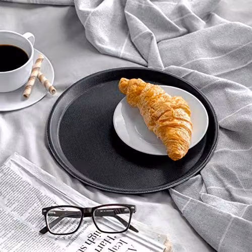 Argon Tableware Black Round Non-Slip Serving Trays, Pack of 6, Diameter: 28 cm – 4
