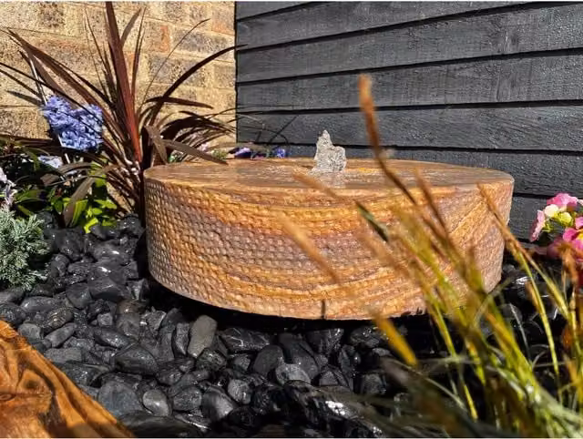 Tranquillity Water Features Sandstone Millstone Solar Stone Water Feature, Grey and Brown, Diameter: 50 cm