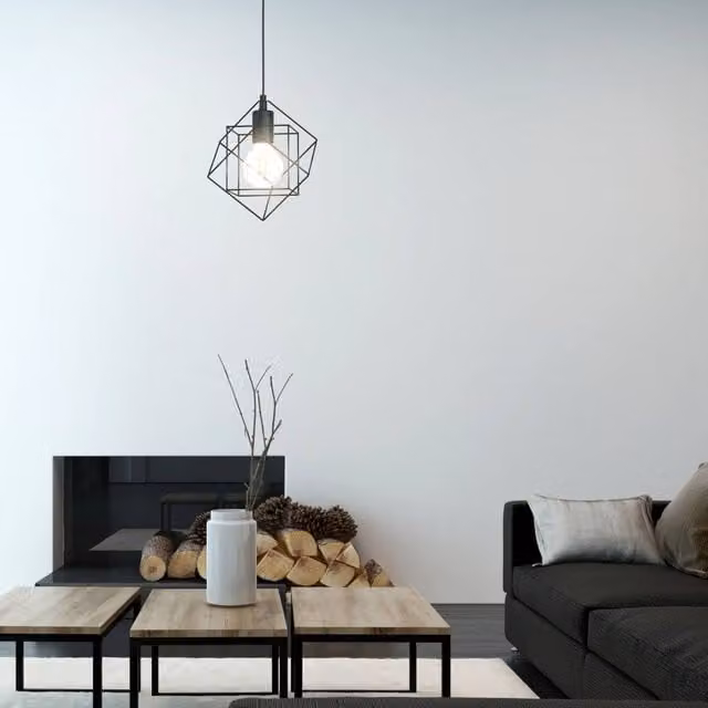 Eglo Straiton Black Metal Modern Geometric Cube Pendant Light