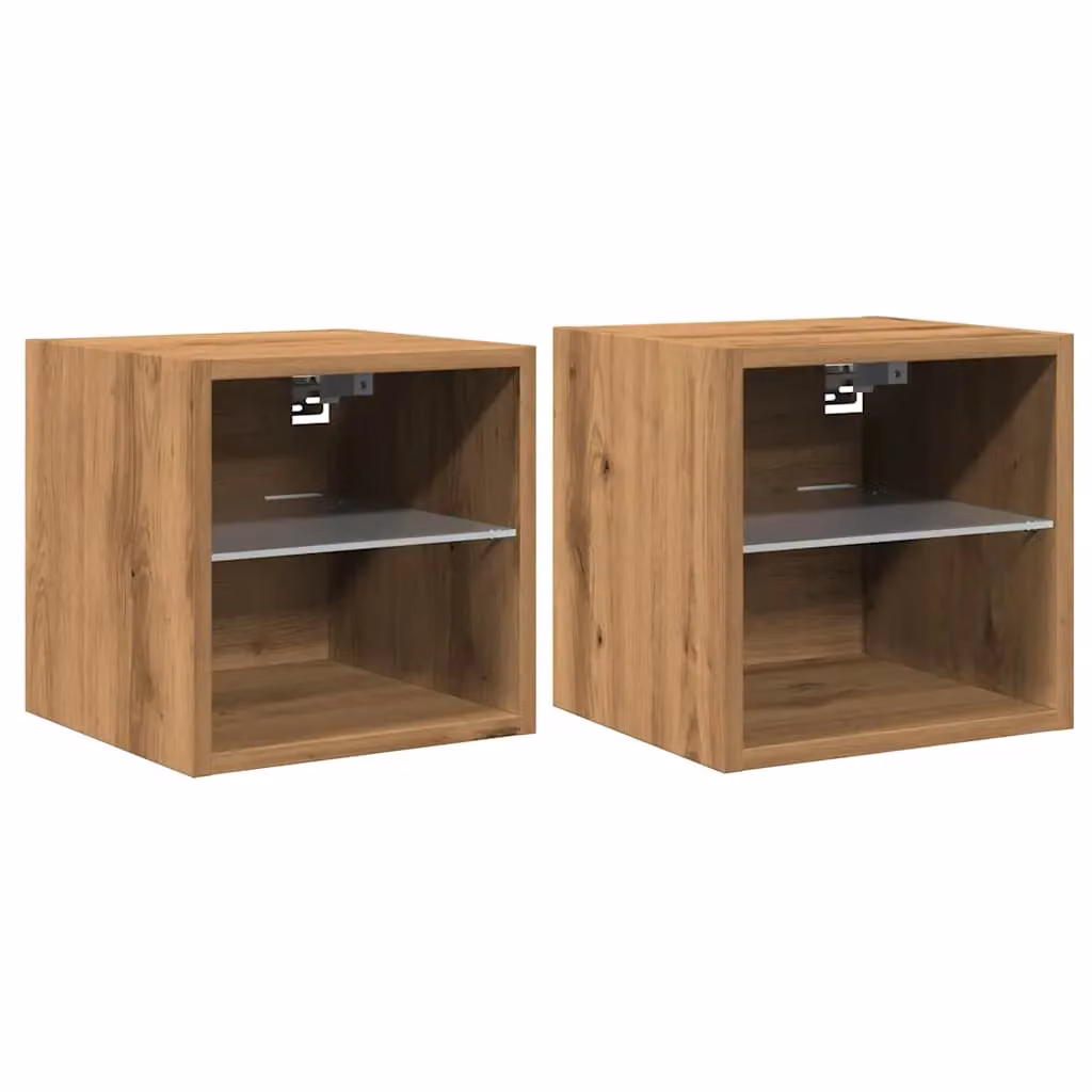 Berkfield Home Artisan Oak TV Wall Cabinets with Integrated LED Lights, 2 Pieces, Brown, W/D/H: 30 x 28.5 x 30 cm – 2