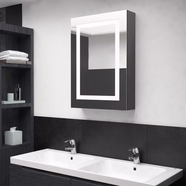 Berkfield Home LED Bathroom Mirror Cabinet in Grey, W/D/H: 50 x 13 x 70 cm