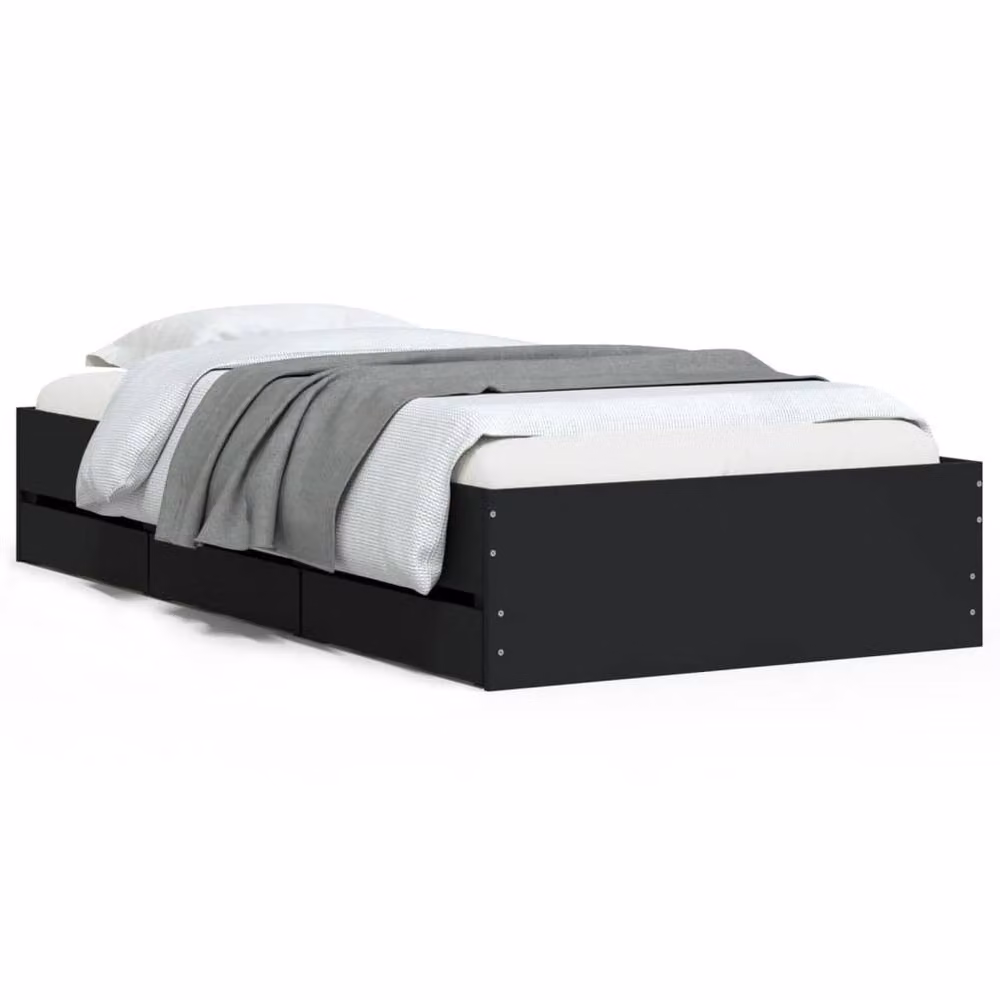 Berkfield Home Modern Bed Frame with Drawers, Black, W/D/H: 90 x 200 x 33 cm – 3