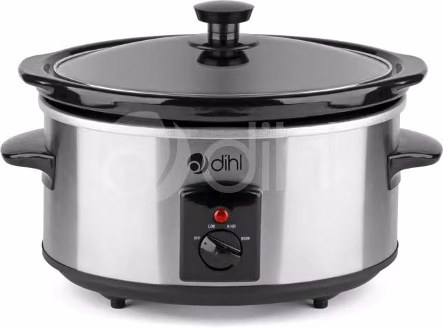 DIHL 3.5L Slow Cooker with Removable Ceramic Bowl and Glass Lid in Silver and Stainless Steel