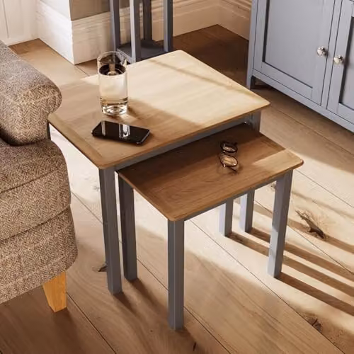 FWStyle Dove Grey Nest of 2 Tables with Oak Top, W/D/H: 55 x 45 x 44 cm – 6