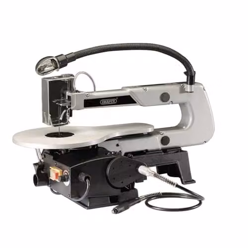 Draper 22791 Blue Variable Speed Benchtop Fretsaw with Flexible Shaft and Worklight, 405mm, 90W, 230V