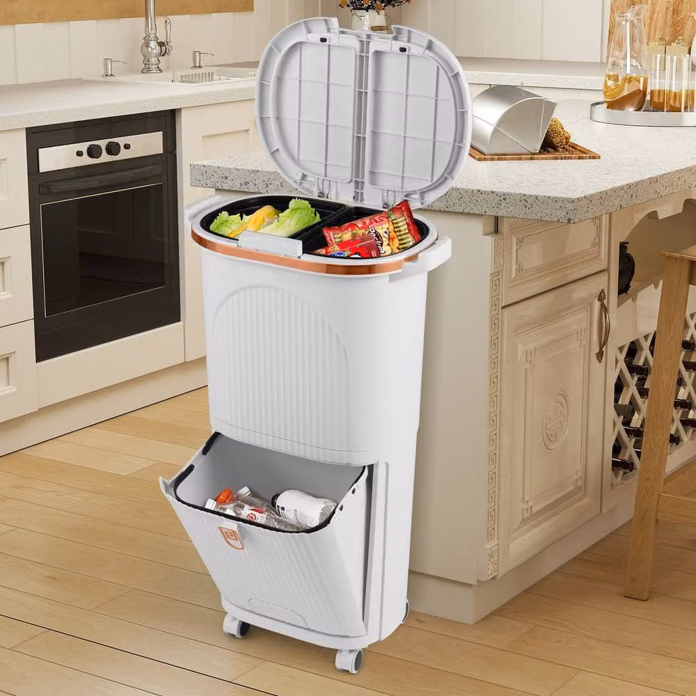 VOGREX 38L Kitchen Trash Can with Pedal and Lid, White – 3
