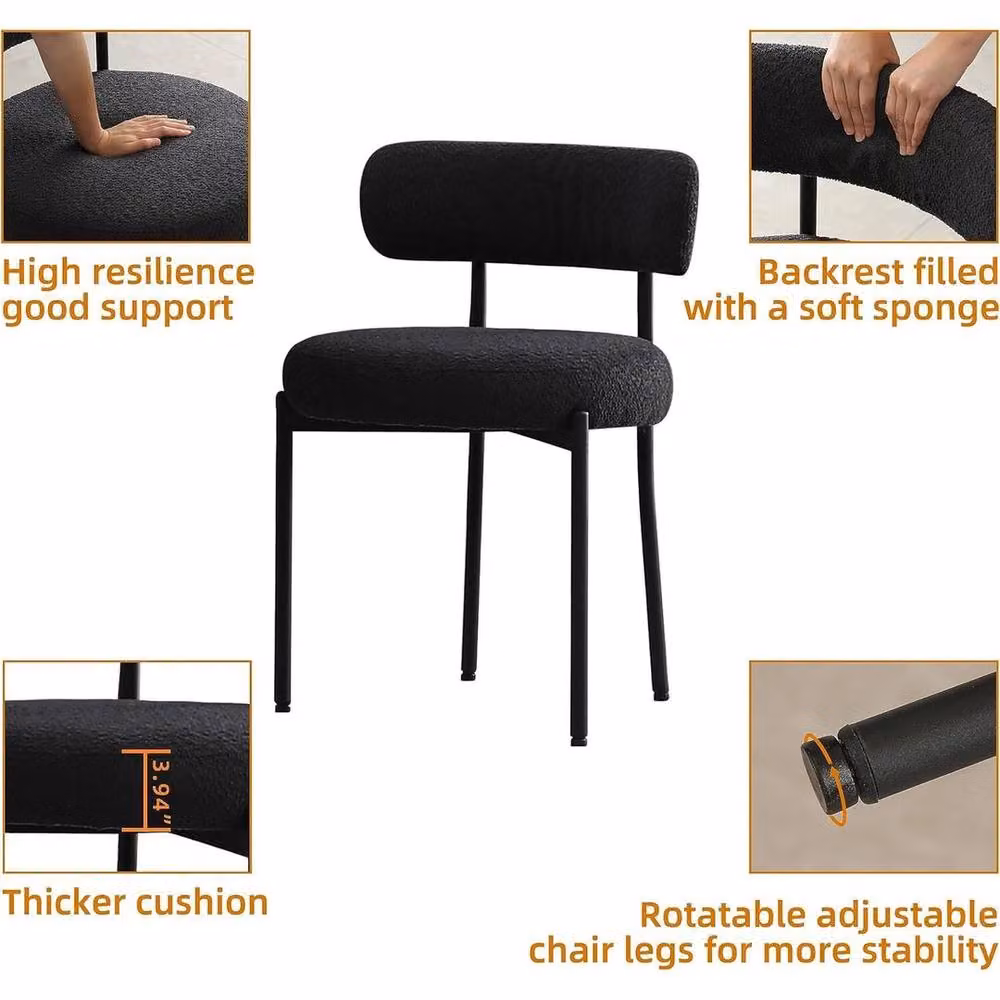 KORVIXA Set of 2 Black Modern Dining Chairs with Fabric Seats and Metal Legs – 5