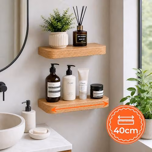 Innoteck Set of 2 Oak Floating Wall Shelves with Rounded Edges, 40 cm – 2