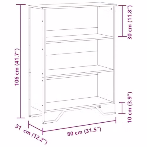 vidaXL Modern Black Bookcase with Back Panel, W/D/H: 80 x 31 x 106 cm – 2