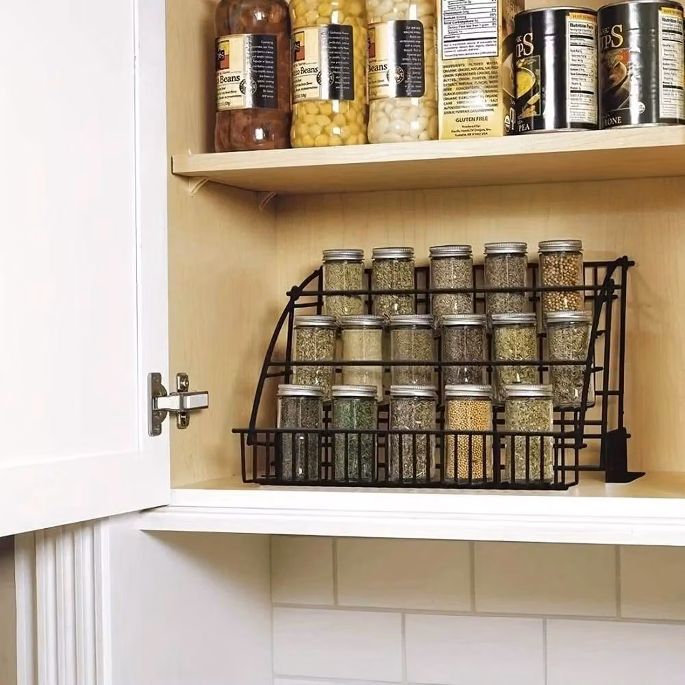 Kelvenix 3 Tier Pull Out Spice Rack Shelf in Black Metal – 3