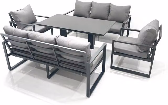 Fimous Dark Grey Aluminium Garden Sofa Set with Rising Dining Table and 2 Chairs – 1