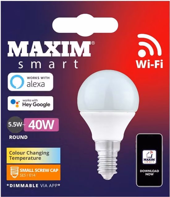 Maxim Smart LED GLS E14 Globe Bulb in White
