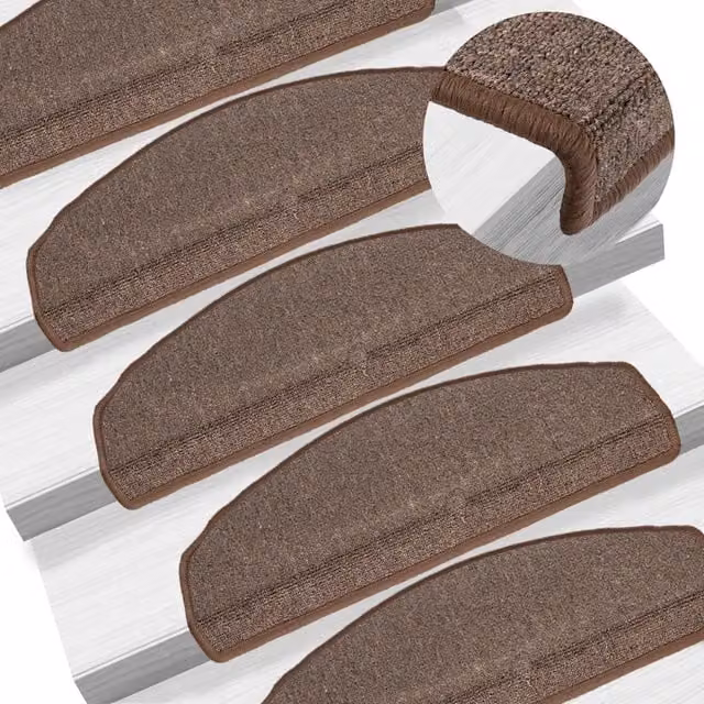 Berkfield Home Self-Adhesive Carpet Stair Treads, 15 Pieces, Coffee Brown, W: 65 cm, D: 24 cm, H: 4 cm