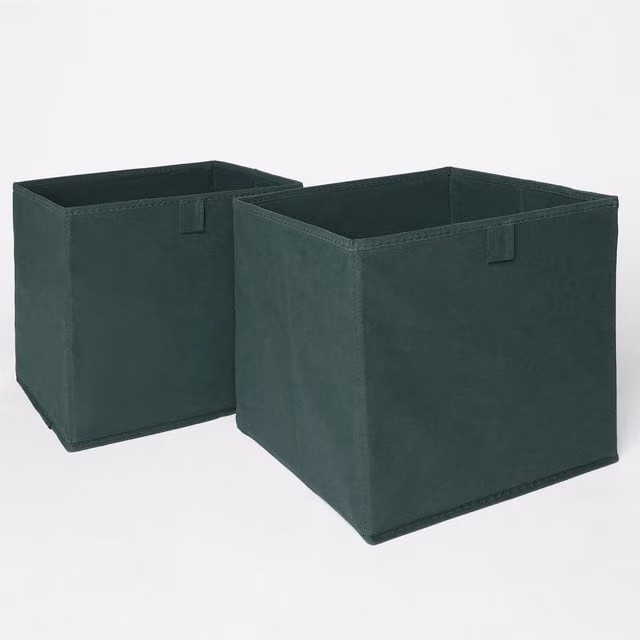 OHS Foldable Fabric and Cardboard Storage Boxes in Green, Pack of 2