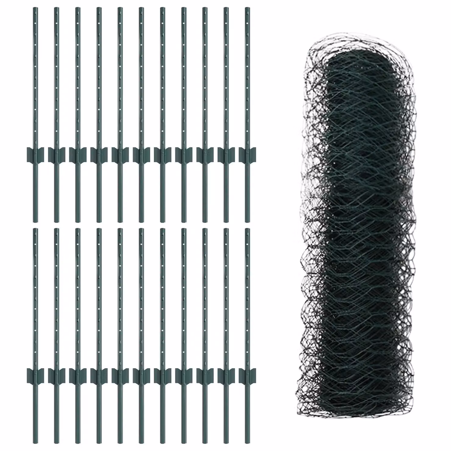 Berkfield Home Green Steel U-Channel Fence Posts (11 pcs, 60 cm) and Green Steel Hexagon Fence (0.6 x 50 m) – 2