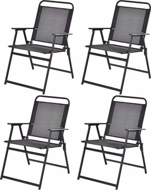 COSTWAY 4 Piece Black Metal Folding Patio Garden Chair Set