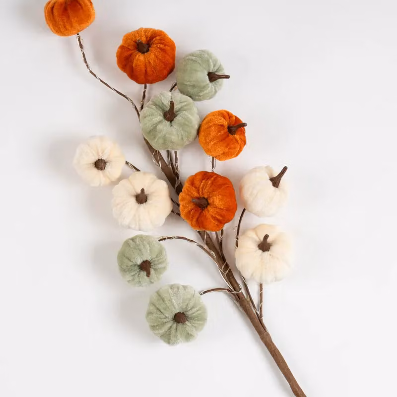 Scottish Everlastings Ltd Set of 2 Pre-lit Velvet Pumpkin Stems in Orange – 2